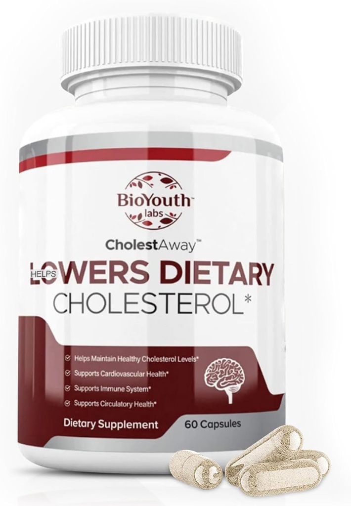 BioYouth Labs Přírodní Cholesterol Snížení Supplement pro dospělé - Nutriční směs česneku, Berberine, Coca Extract & Soy Lecithin - 60 Kapsle