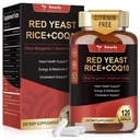Red Yeast Rice 2,000mg s doplňkem CoQ10 - Citrinin Free Extract Red Yeast Rice Kapsle s CoQ10 100 Plus Citrus Bergamot - Cholesterol Nízké doplňky 3rd-Party Testováno Vegan Non- GMO