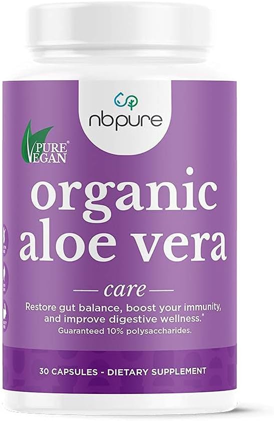 Nbpure Organic Aloe Vera, Obnovit rovnováhu Gut, Podpora imunity a trávicí Wellness 30, Vegan Kapsle