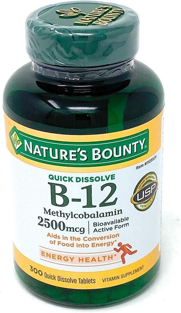 Nature 's Bounty Vitamin B-12 2500 mcg, 300 Rychlé Rozpustit tablety