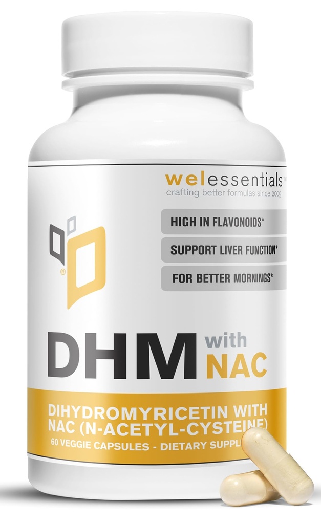 Dihydromyricetin DHM s NAC - 650mg x 60 Kapsle - 300mg N- acetylcystein, 350mg dihydromyricetin - doplněk maximální síly pro podporu jater, Hydratace
