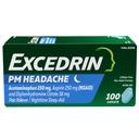 Excedrin PM pro úlevu od bolesti hlavy, Acetaminophen 250mg, Aspirin 250mg, Difenhydramin Citrát 38mg, Reliever bolesti, Noční spánková pomoc, 100 Počet