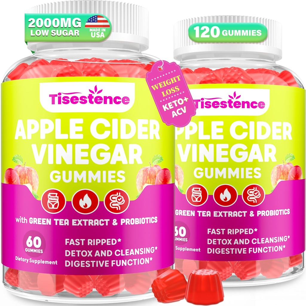 Jablečný ocet gumy, Keto ACV gumy pro ženy a muže, jablečný ocet dodatek se zeleným čajem, B12, Probiotika pro čištění detox, metabolismus a stravitelné zdraví, Vegan - 2 měsíce Dodávka