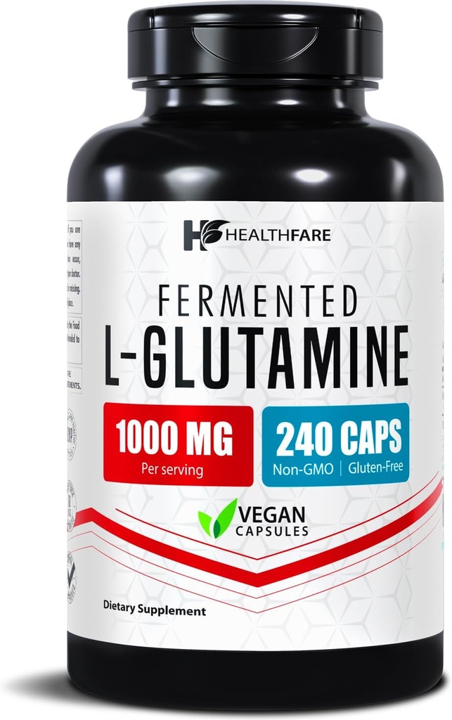 HealthFare L Glutamine 1000mg PHARMAN 124; 240 Veganových kapslí PHARMAN 124; Extra Strength Amino Acid Supplementary PHARMAN 124; Podporuje stravitelnou rovnováhu, Nutrient Absorption & Muscle Recovery PHARMAL 124; Non- GMO, Gluten- Free PHARMAL 124; Made in USA