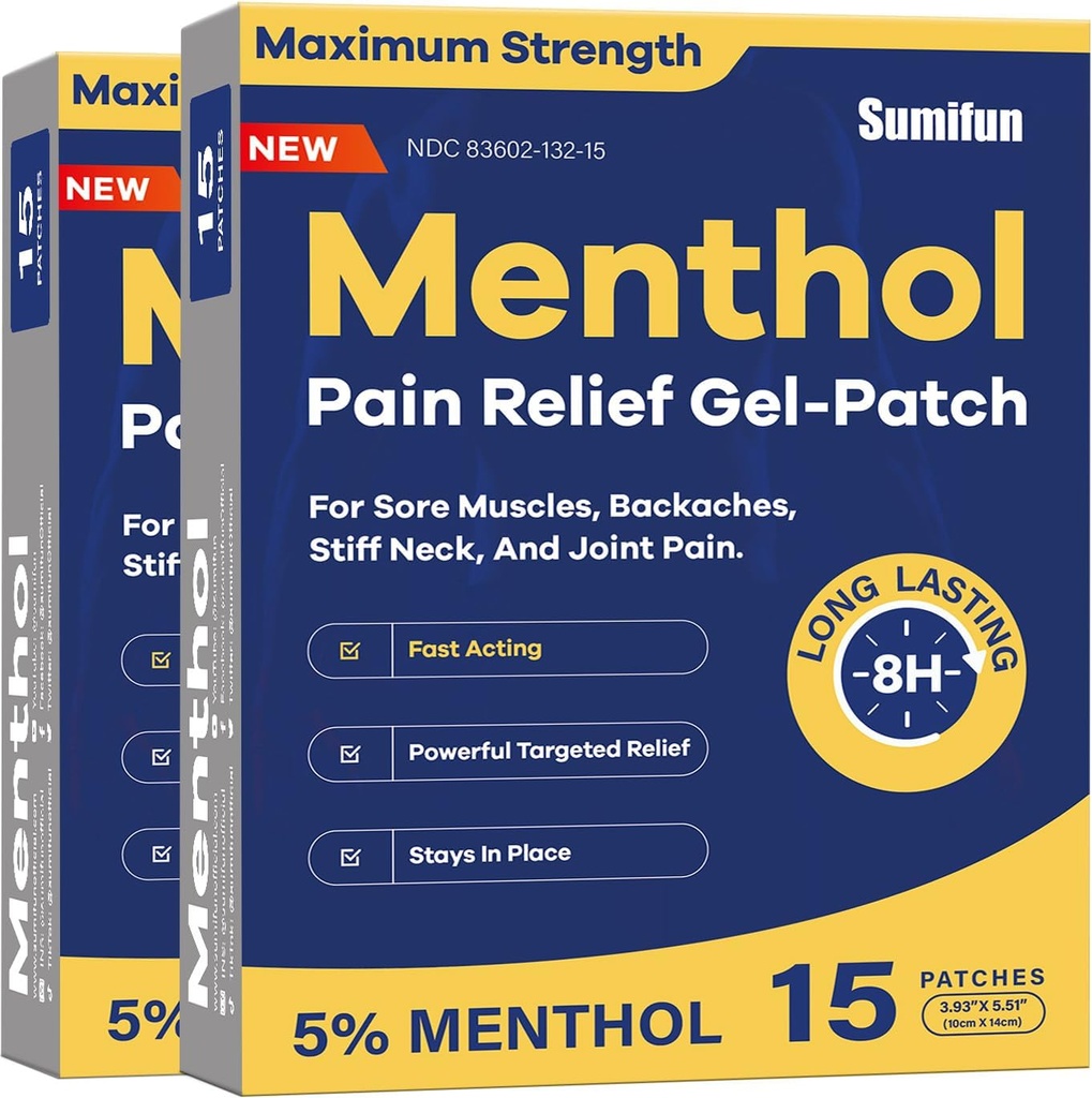 Sumifun Medicated Cold Hot Patches - 30 Počet 5% Menthol Extra Strength Relief Pain Patches Výkonná cílená pomoc pro jednoduché záda, společná bolest, Stiff Neck, Muscle Sore
