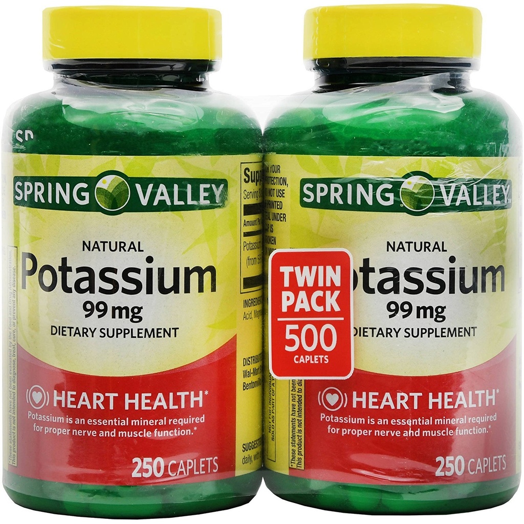 Spring Valley Draslík 99 mg z glukonanu draselného 595 mg (250%, 2 balení)
