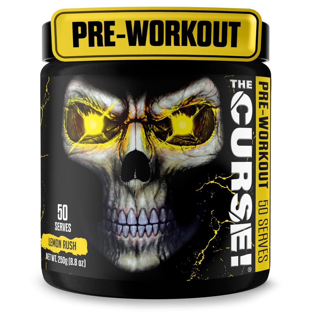 JNX SPORTS Kletba! Předcvičení Prášek pro muže a ženy, Kofein, Beta- Alanin, Creatine, L- Citruline, 50 Služební, Lemon Rush Flavor - Zvýšení energie, Síla a soustředění