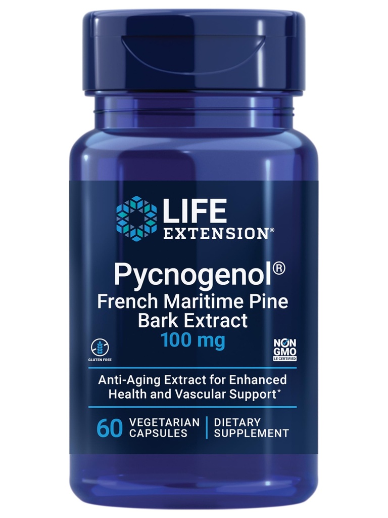 Life Extension Pycnogenol - French Maritime Pine Bark Extract - Vědecky studované zdravé stárnutí a Cévní doplněk zdraví - Non- GMO, Gluten- Free, Vegetarian - 60 Kapsle