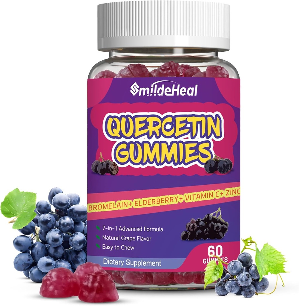 Quercetin Gummies 1200MG, Quercetin Gummies with Bromelain, Zinek Vitamin C, Quercetin dodatek Gummies for Adult & Kid, 60 Vegan Gummies