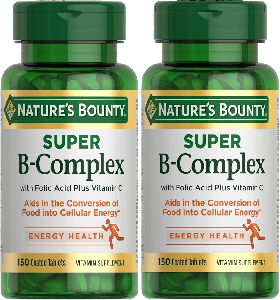 Příroda je Bounty Super B komplex s vitaminem C & kyselina listová, Imunitní a energetická podpora, 150 Tablety - balení po 2