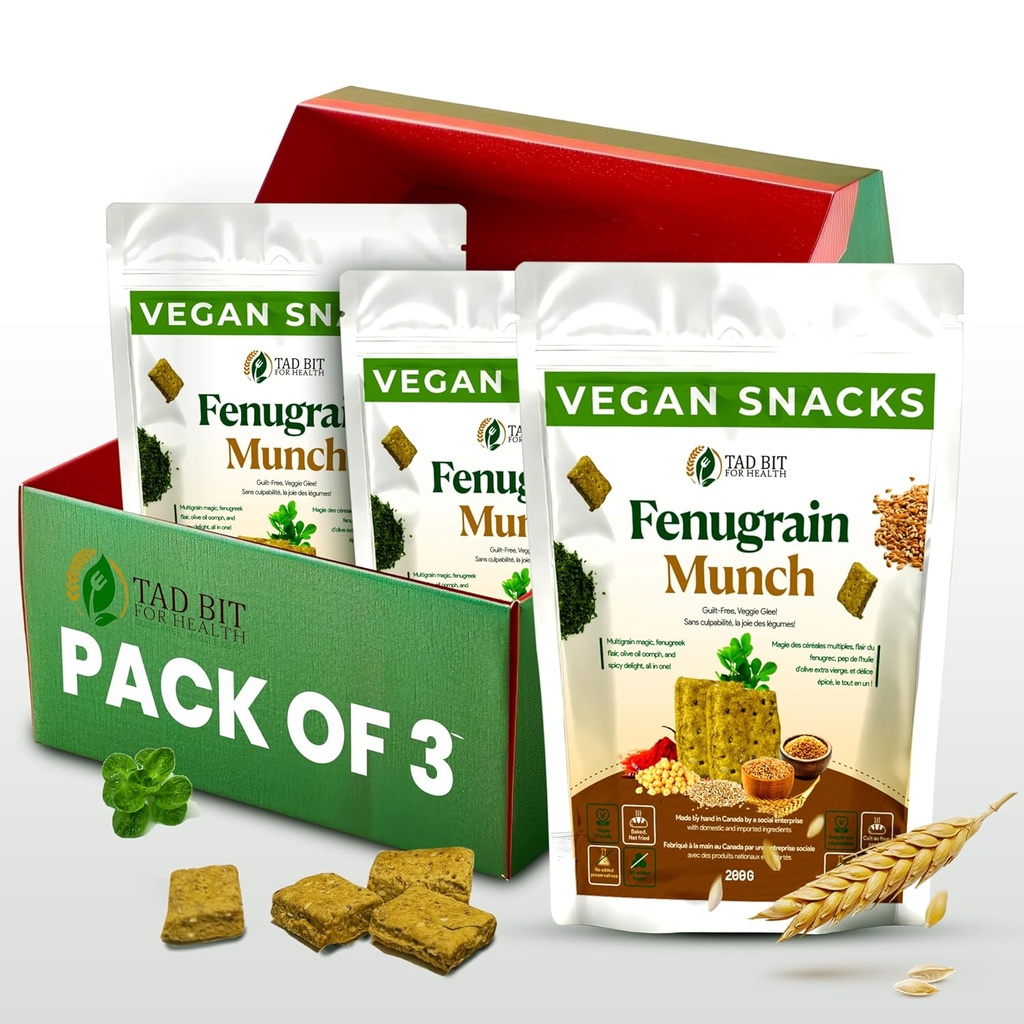 Tad Bit 's Fenugrain Munch 124; Premium Indian Handmade Salty Vegan Snacks Crucks 124; Plant Based Vegan Zdravé Snacks pro dospělé a děti 124; Dairy Free, Sugar Free Snacks 124; Low Calorie Whole Wheat Digestive Biscuits (3 balení, 600, Gram)