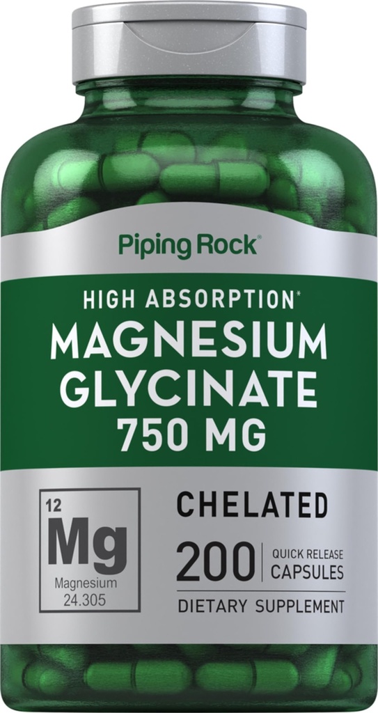 Piping Rock Magnesium Glycinát Kapsle 124; 750mg Glycinát Kapsle 124; 200 Pills Glycinát 124; Chelated Supplementary 124; High Absorption Glycinát 124; Non- GMO a gluten zdarma