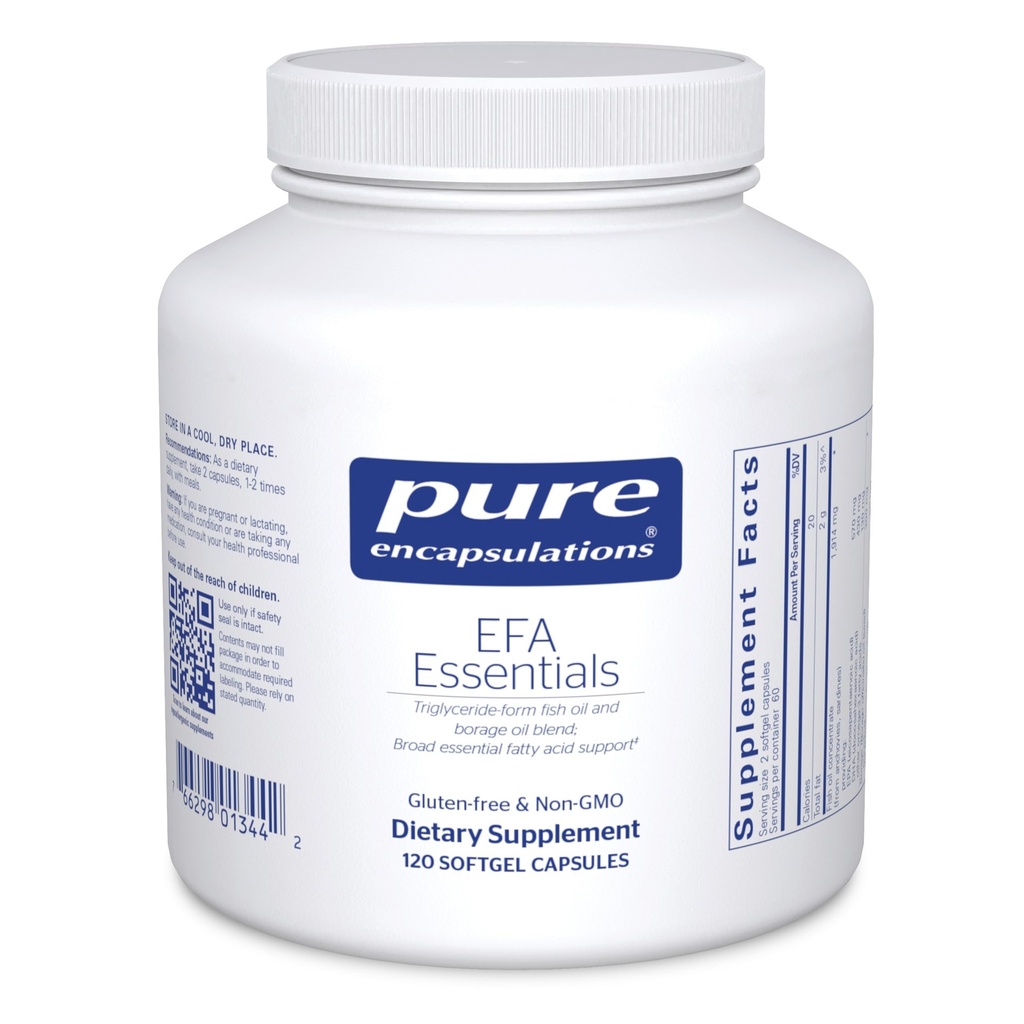 Čisté enkapsulations EFA Essentials CLAS124; Triglyceride- Form Fish Oil and Borage Oil Blend CLAS124; 120 Softgel Kapsle