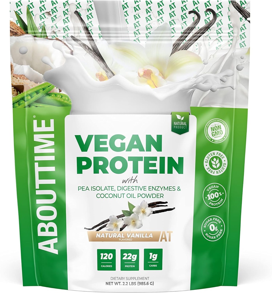 O čase Vegan Protein Powder 22g Vanilla, Přírodní ingredience, Non- GMO, Plant based, Gluten Free, Soy Free, mléčné výrobky Free, 32 Služeb