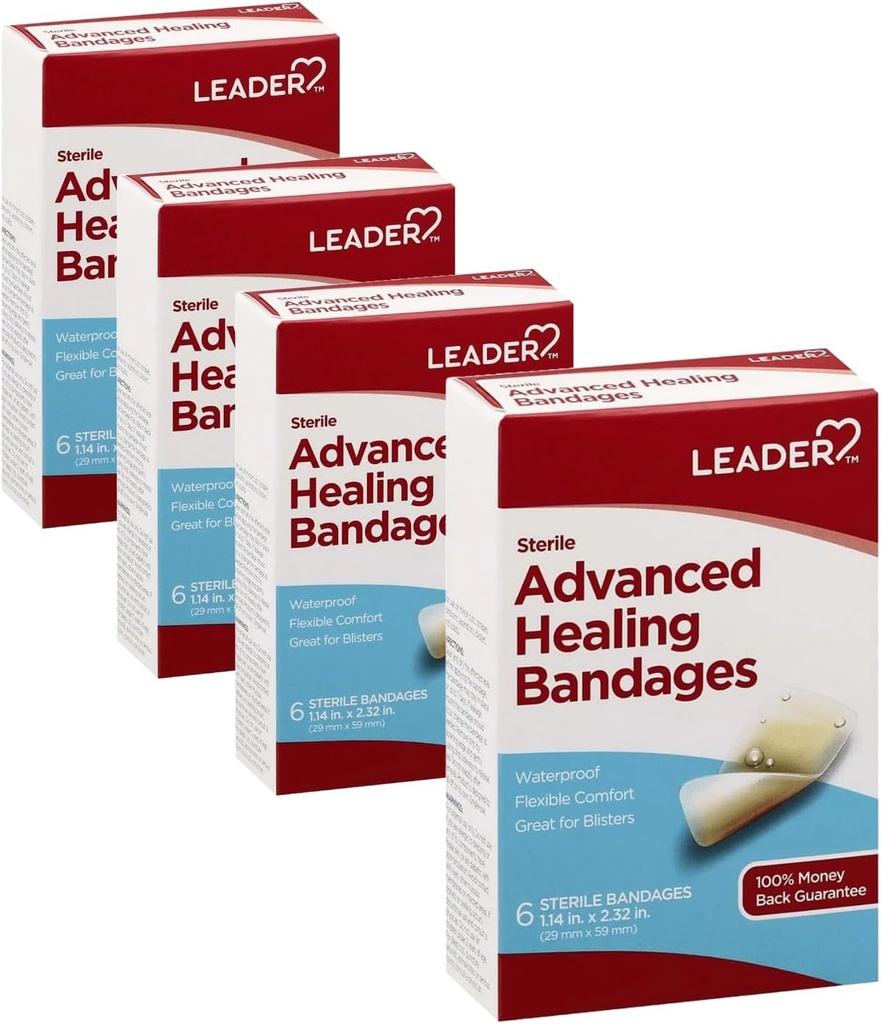 Leader Adhesive Obvazy Pokročilé léčení, Velká jedna velikost, 6 Počet - vodotěsné a pružné - 4 balení