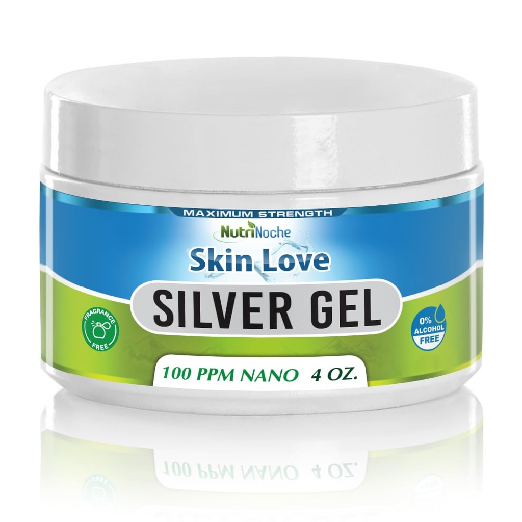 Nutrinoche Nano Silver Gel - Pokročilá koloidní stříbrná pleťová krém - Péče o zranění a první pomoc Gel Soothing Topical Ointment pro Burns, Razor Burn a Sunburn Irritations - Nevonící 4 Oz Jar