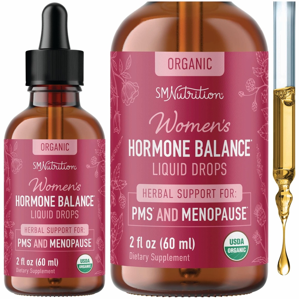 Hormon Balance Liquid Kapky 124; s Black Cohosh, StringNettle, Red Raspberry Leaf, Chasteberry & Více 124; Menopauza, Hot Flash, & PMS Relief Menstrual Bylinná podpora tinktura 124; Vegan Formule 124; 2oz
