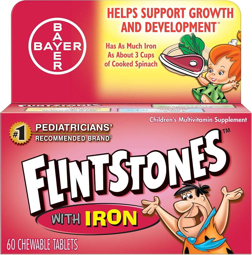 Flintstones Children 's Multivitamin Plus Železné žvýkací tablety, 60- Počet (balení po 3)