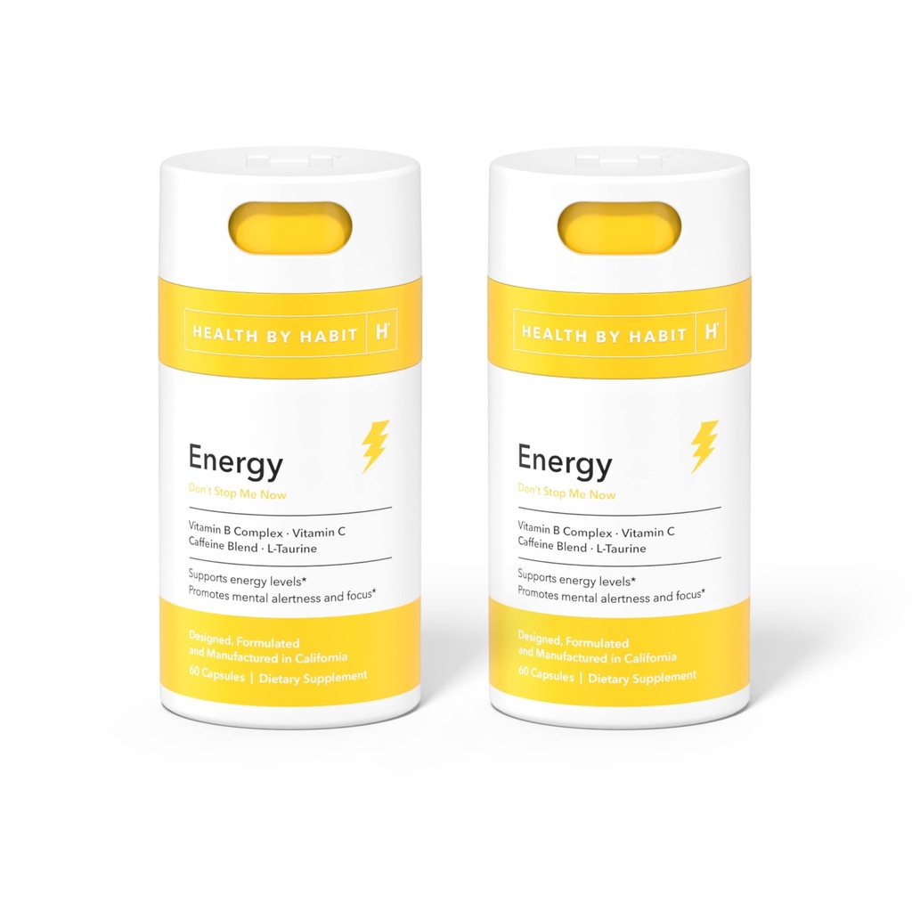 Zdraví Habit Energy Dodatek 2 Pack (120 Kapsle) - Natual Caffeine Blend, Vitamíny B & C, Podporuje energetické úrovně, Podporuje duševní bdělost a zaměření, Vegan, Non- GMO, cukr zdarma (2 Pack)