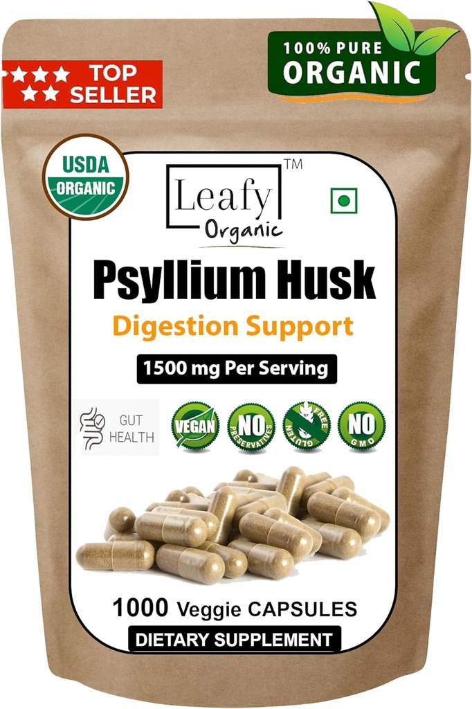 Psylium Husk 1500mg Per Serving, 1000 Kapsle - Dvojitá síla - Premium Psylium Fiber Supplement - Great for Digestion and Regularity - 100% přírodní rozpustný fiber