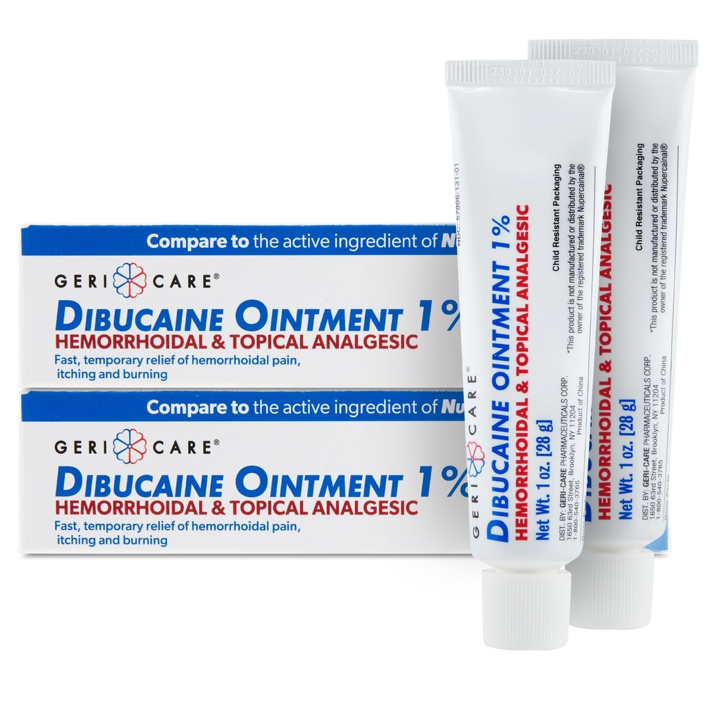 GeriCare Dibucaine Hemoroid Ointment 1% Pain-Relief Hemoroid Cream 124; Hemoroidní a Topical Angesic CU124; Quick Relief from Burning & Itching CU124; Fast- acting Externí Hemoroid Treatment 1oz (2 Pack)