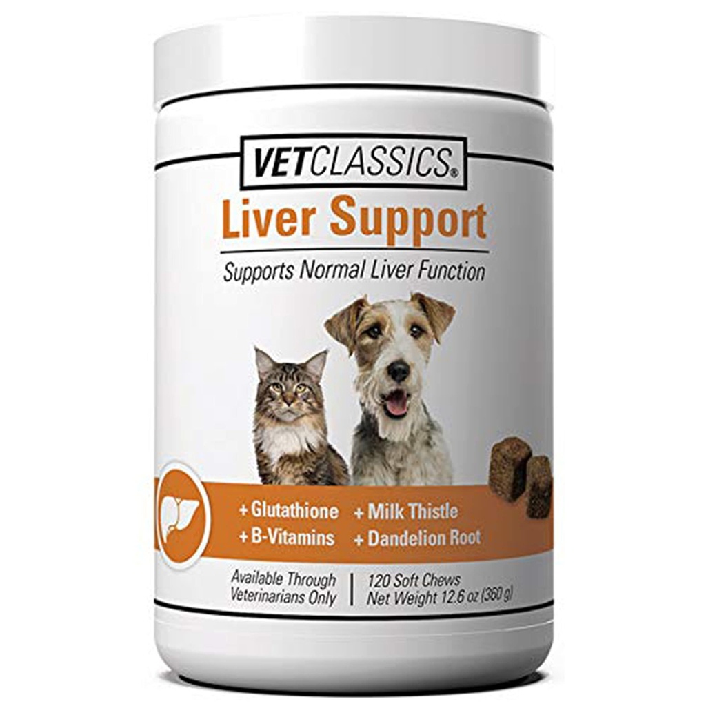 Vet Classics Jaterní Support Pet Health Doplněk pro psy, Kočky - Funkce jater - B-Vitamíny, Glutathione, Mléko Thistle - Měkké tablety, Žvýkačky - 120 Měkké Žvýkačky