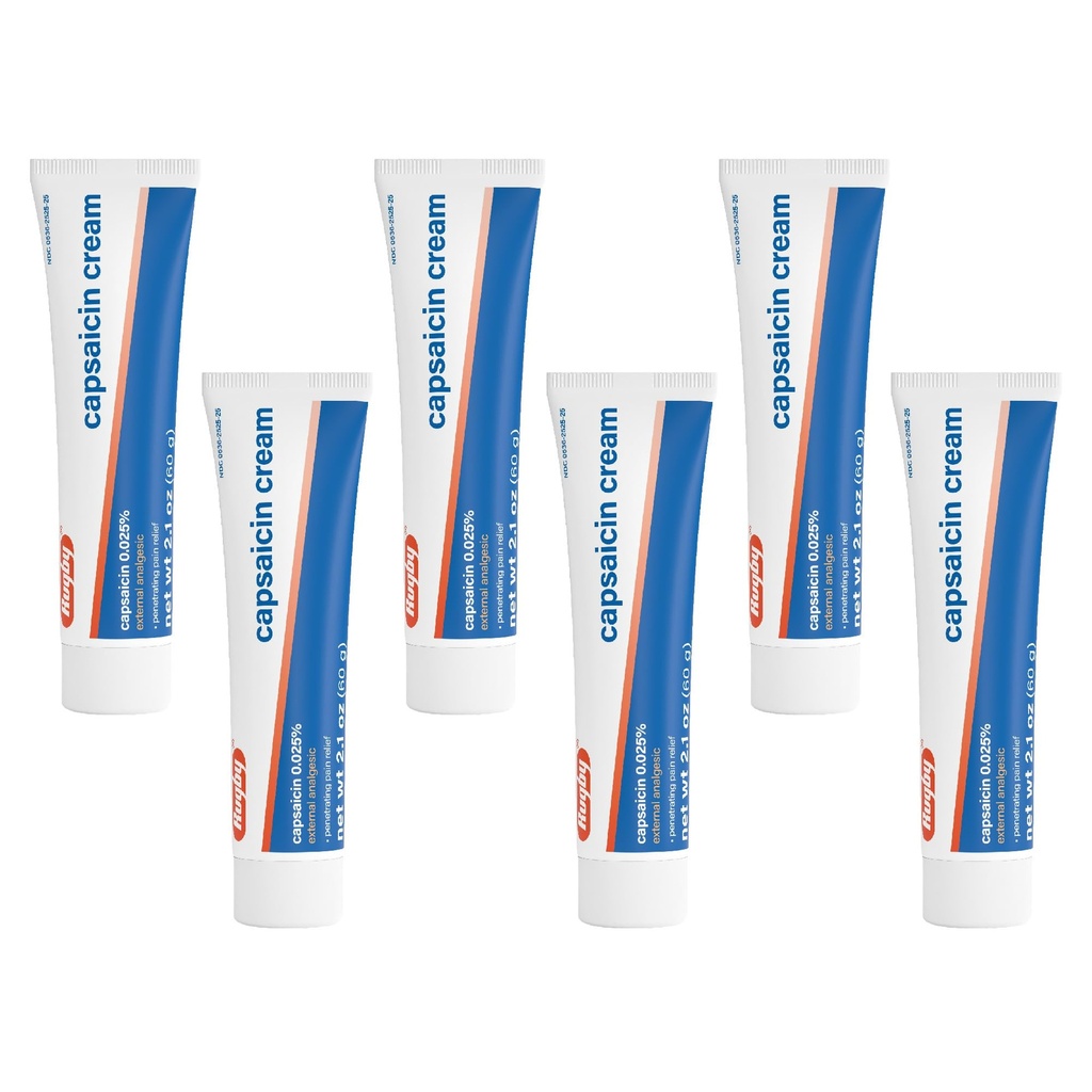 Rugby Capsaicin 0, 025% Cream for Penetrating Pain Relief - 2.1 Oz (60g) (6 balení)
