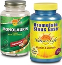 Nature 's Life Monolaurin & Bromelain Sinus Ease Bundle 124; Zdravá imunitní funkce & Respirační podpora