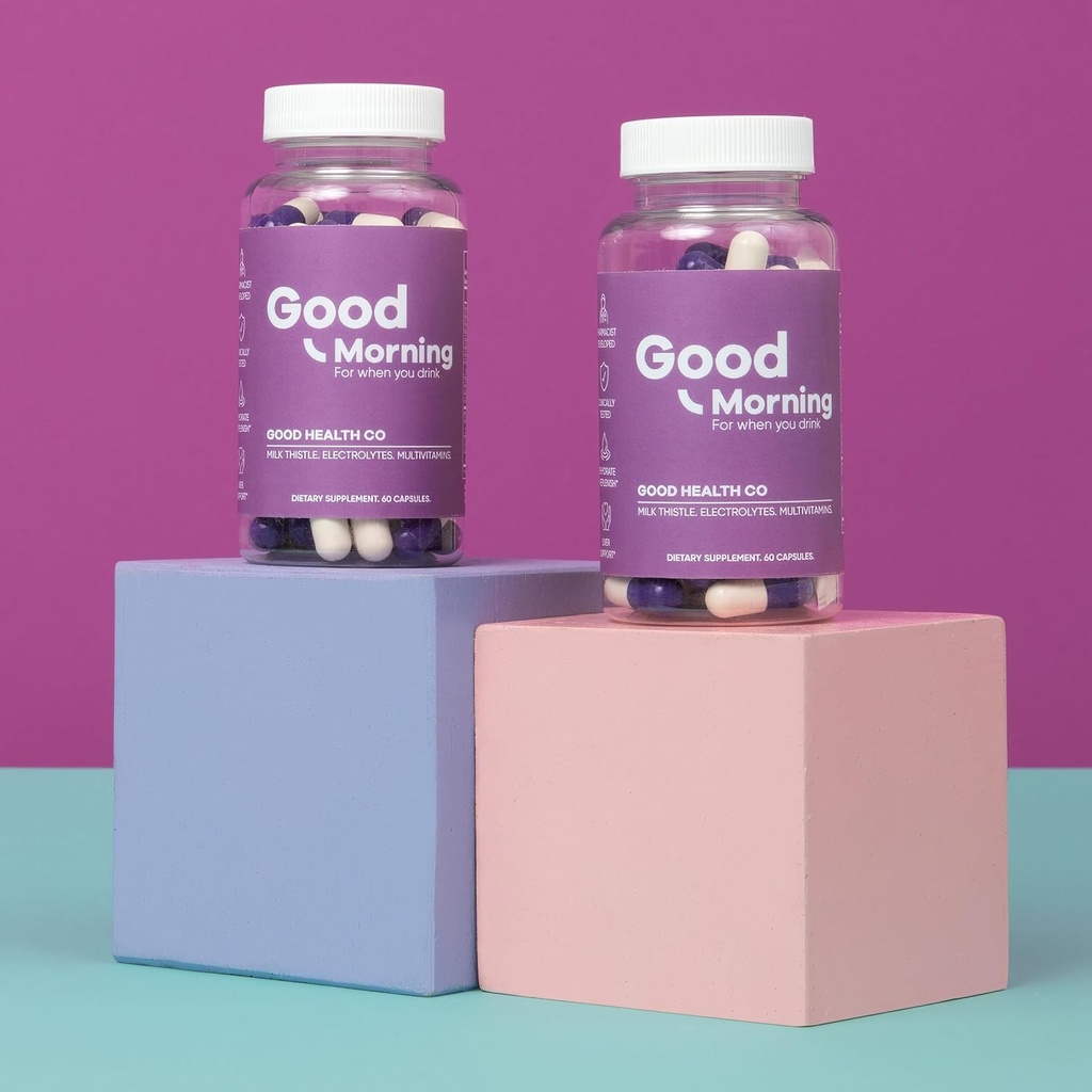 Good Morning Recovery pilulky [2 Pack Kocovina Kit] Klinicky testováno po Alkohol Aid 124; Pití Relief + Játra Detox s elektrolyty, Mléko Thistle + DHM. Na zdraví!