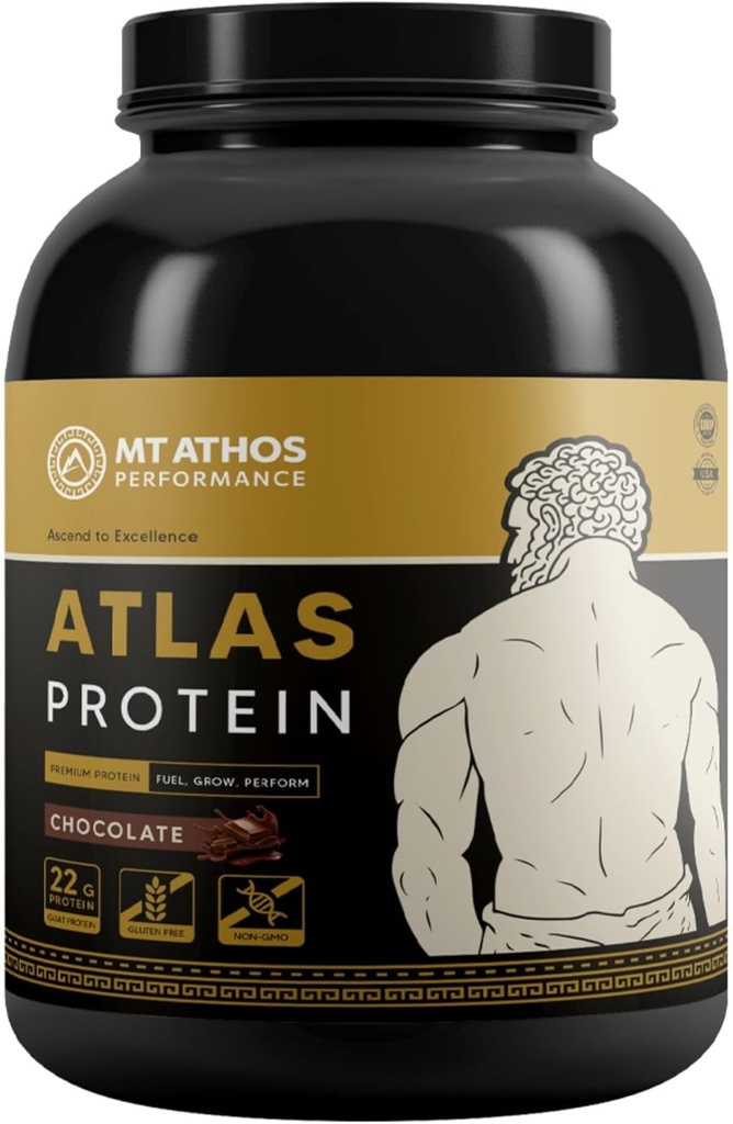 Atlas Chocolate Protein Powder 124; Kozí mléko Syrovátka s kaseinovým proteinem 124; 22 g proteinu na porci 124; čokoláda 124; 28 Služeb