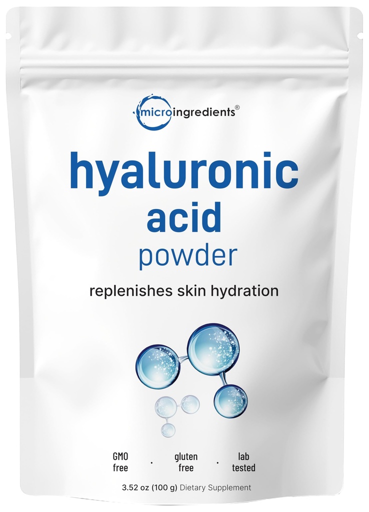 Mikro ingredience Hyaluronic Acid Serum Prášek, 100 Grams Ibrahim 124; Nízká molekulární hmotnost, Kosmetika stupeň Ibrahim 124; Hydratace kůže a podpora vlhkosti doplňky 124; Vegan, Voda rozpustný (během 2 hodin)