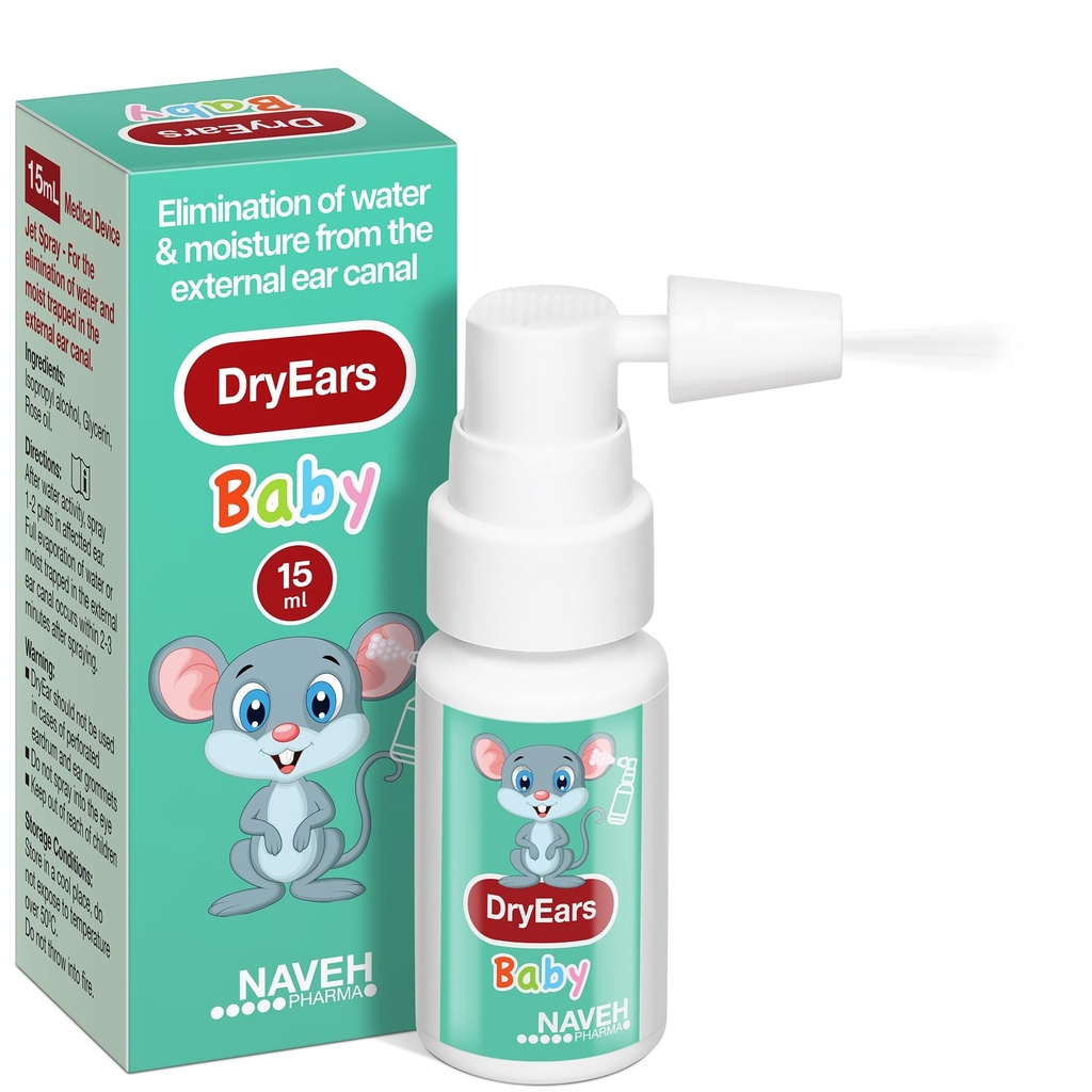 NAVEH PHARMA ® Suché uši Dítě 124; Swimmers Ušní kapky Spray 124; Ušní sušení kapky pro malé plavci 124; Odstranit vodu zachycenou v uších v sekundách 124; Zabraňte bolesti, infekce, Aches & sluch ztráty (0.5 Fl Oz)