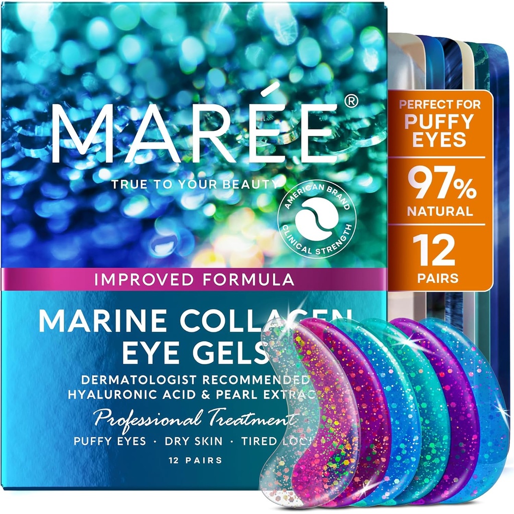 MAREE oční gely - Pads Under Eye Patches for Puffy Eyes and Dark Circles with Collagen & Hyaluronic Acid - Anti Wrinkles Under Eye Masks Skincare Treatment for Pufness & Bags - Parches Para Ojeras