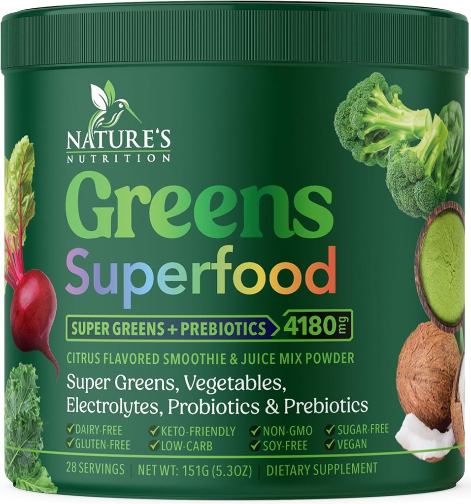 Zelený prášek Superfood - Premium Organic Super Zelený Šťáva Powder - Baleno s probiotika, pšeničná tráva, Enzymy, Spirulina, Chlorella pro stravovací & Gut zdraví, Smoothie Drink Mix - 28 Služeb