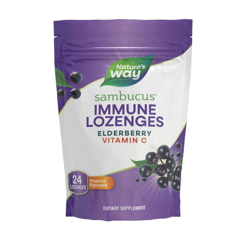 Nature 's Way Sambucus Imunity Lozenges, High Potency Vitamin C, Elderberry, 24 Tropical Ochucené Lozenges (Balení květen Vary)