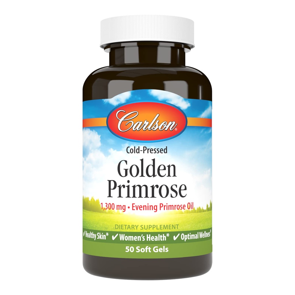 Carlson - Golden Primrose, 1300 mg Evening Primrose Oil, Cold- Pressed, Zdravá pleť, Zdraví žen a Optimální Wellness, 50 Softgels