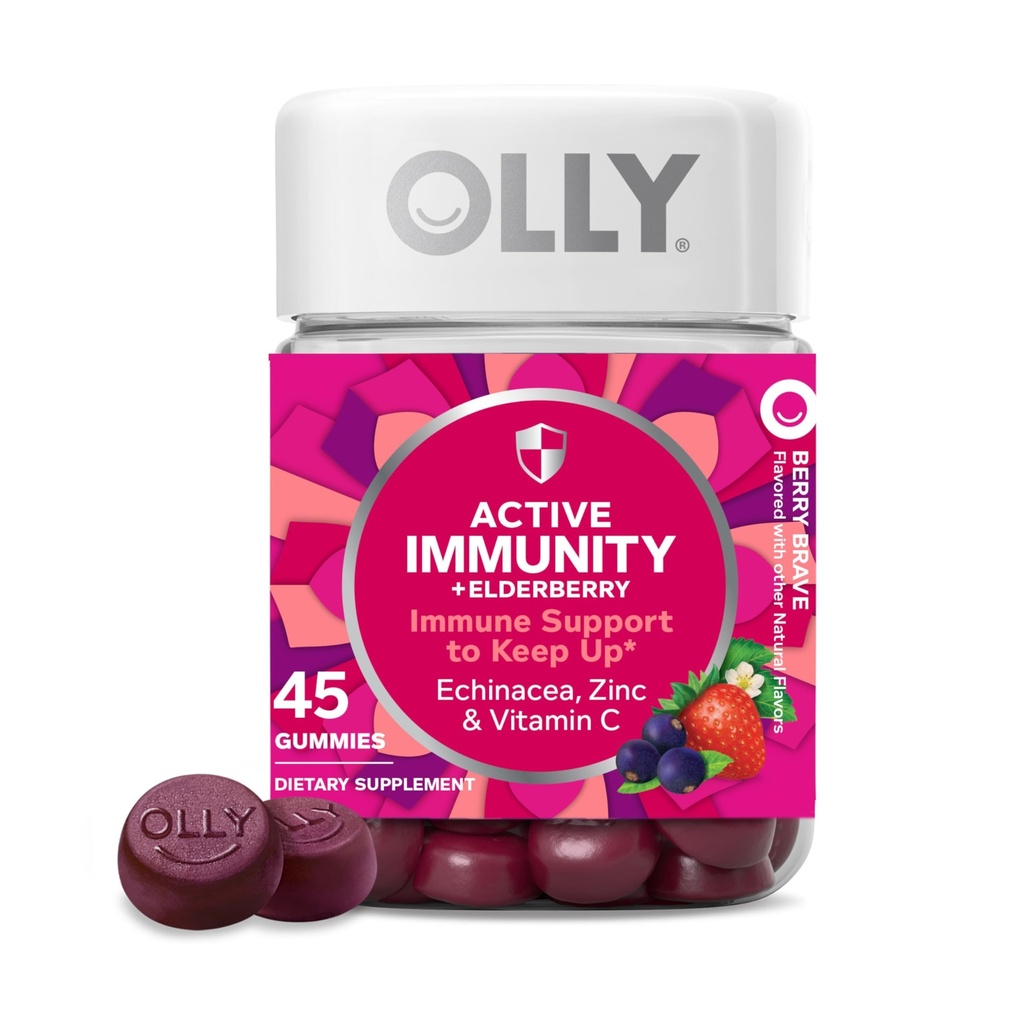 OLLY Imunity Gummy, Imunitní podpora, Elderberry, Zinek, Vitamin C, dodatek, Berry Flavor, 15 Day Supply - 45 Počet