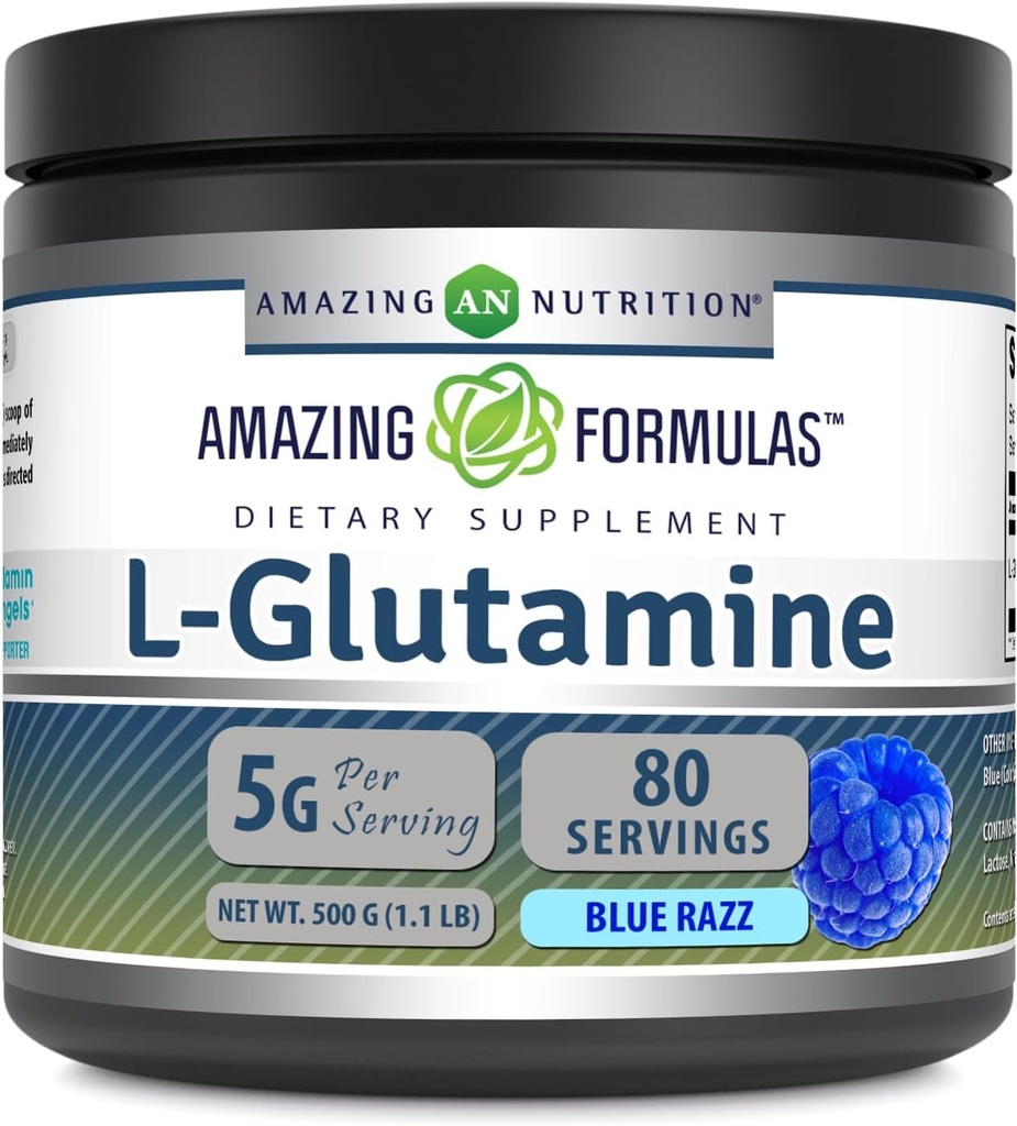 Amazing approvas L-glutamin Powder 124; Amino Acid Supplementary 124; Non-GMO Az124; Gluten Free Az124; Made in USA (Blue Raspberry Az124; 1.1 Lb)