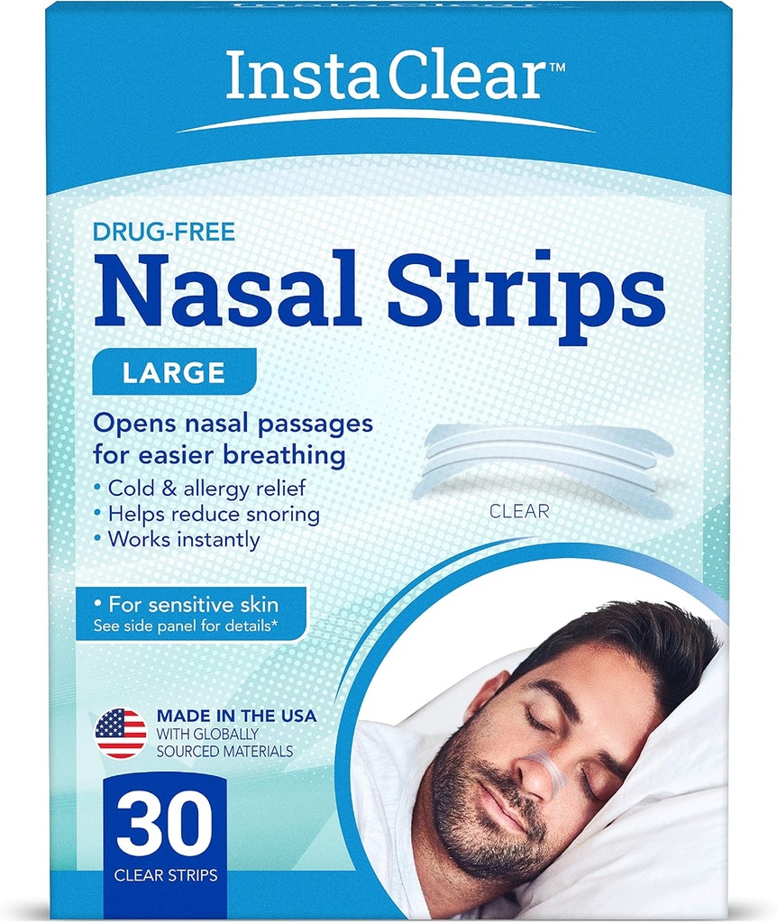 Nazální dýchací proužky, jasné velké 30 ct cd 124; pracuje okamžitě, Nazální zácpa úleva, zastaví snoring, chlad a alergie