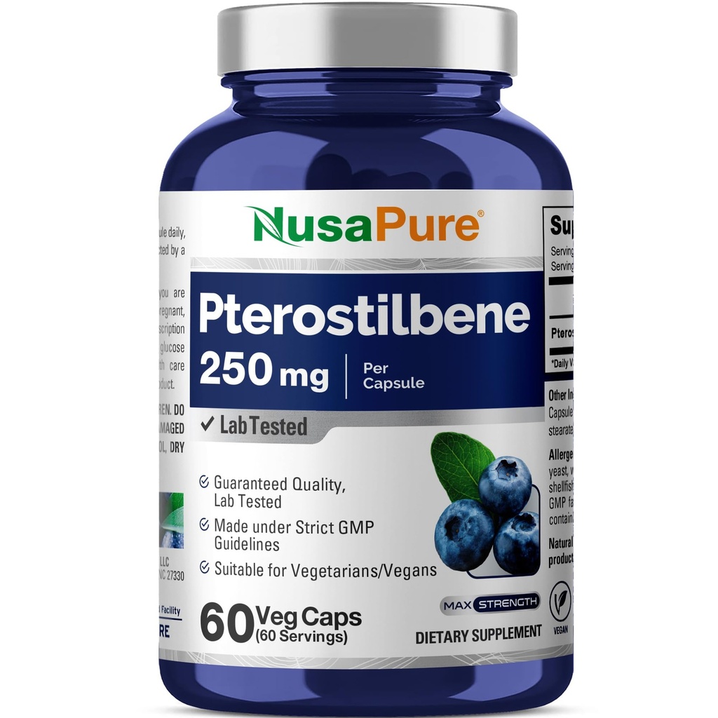 NusaPure Pterostilbene 250mg / Veggie Caps, 60 Počet (Non- GMO, Vegan)