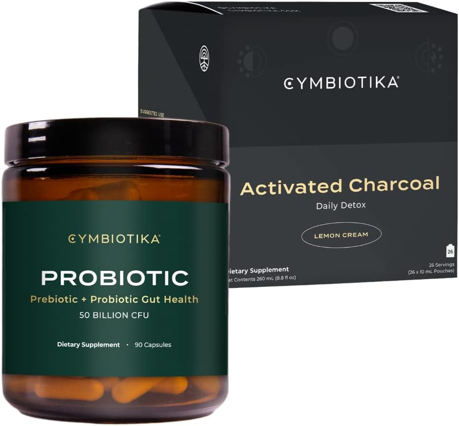 CYMBITIKA Probiotická 50 miliard CFU & Activated Charcoal Liquid Supplement, Podporuje zdravé trávení pro muže a ženy, Žaludek Detox & Digestive Relief, Pomáhá zmírnit plyn & Bloating, snadné použití