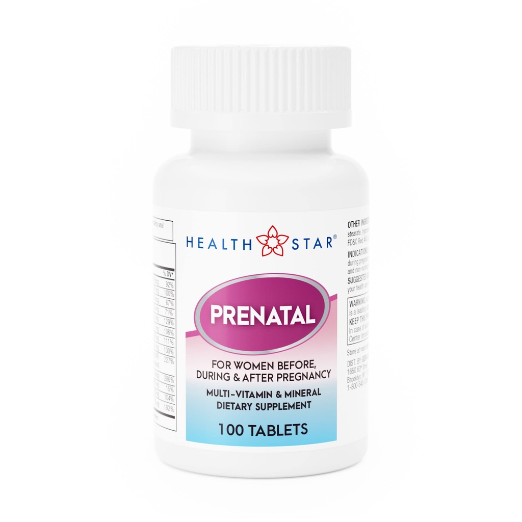 GeriCare Prenatal Multivitamin by HealthStar for Health Mom and Baby - Folát + vitamin C + vitamin D + železo + vápník + B12- 100 Tablety