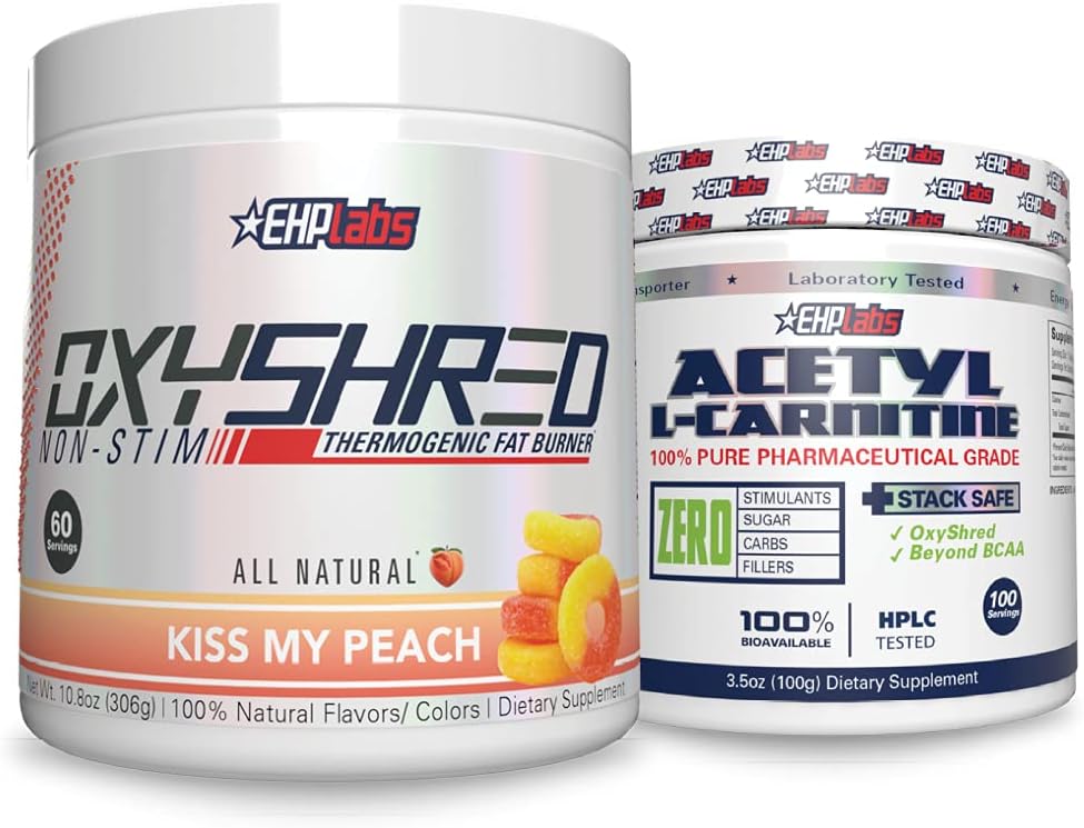 EHP Labs Non- Stim + Acetyl Bundle - OxyShred Thermogenic Pre Workout Prach & Trhání dodatek - Acetyl L- karnitin - Podporuje výrobu přírodní energie, AIDS metabolismus, a zdravé funkce mozku