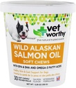 Vet Worthy Losos Oil Skin and Coat Soft Chews for Dogs - Dog Supplement to Support Health Skin and Beautiful Coat - Rybí olej dodatek s Omega 3 mastné kyseliny - Lososové aroma - 30 Soft Chews