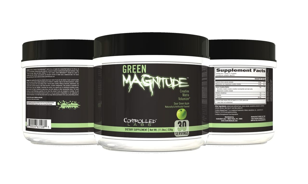 KONTROLOVANÉ LABS Green Magnetic dodatek, Synergistický Creatine Formule Powder, Promotes Strength, Stamina, a výkon, (Sour Green Apple, 30 Servings)