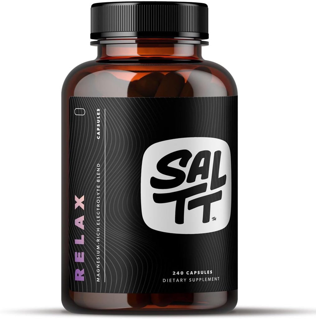 SALTT Relax - Magnesium Kapsle Dodatek - 203mg Iontový chlorid hořečnatý w / sodík, draslík, Elektrolyty - Vegan, cukr & gluten Free - 240 Počet - od Keto Chow