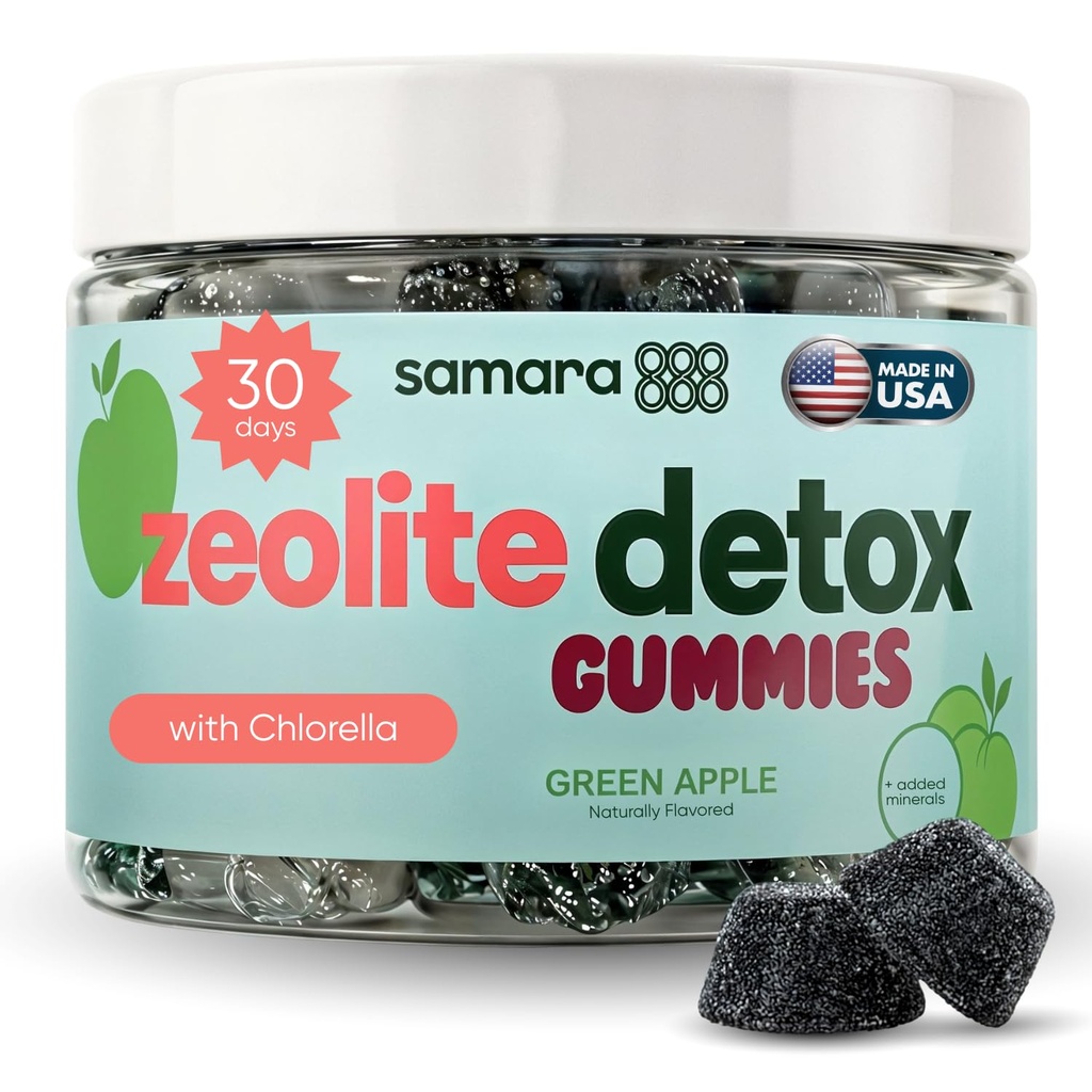 Zeolit Detox pro děti a dospělé, Heavy Metal Zeolite & Chlorella Detox Gummies, Alternativa k aktivaci Charcoal, Gentle Daily Toxin Cleanse pro děti a dospělé, 60 Green Apple Vegan Gummies