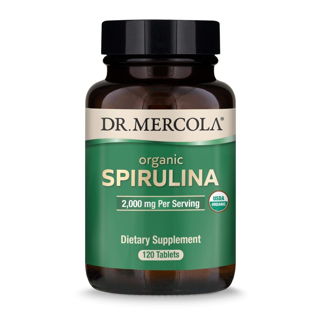 Dr. Mercola Organic Spirulina - 2000 mg - USDA Organic - Podporuje normální detoxikaci a imunitní zdraví - Celé jídlo Superfood - Non- GMO, gluten- Free & Soy- Free - 120 Tablety