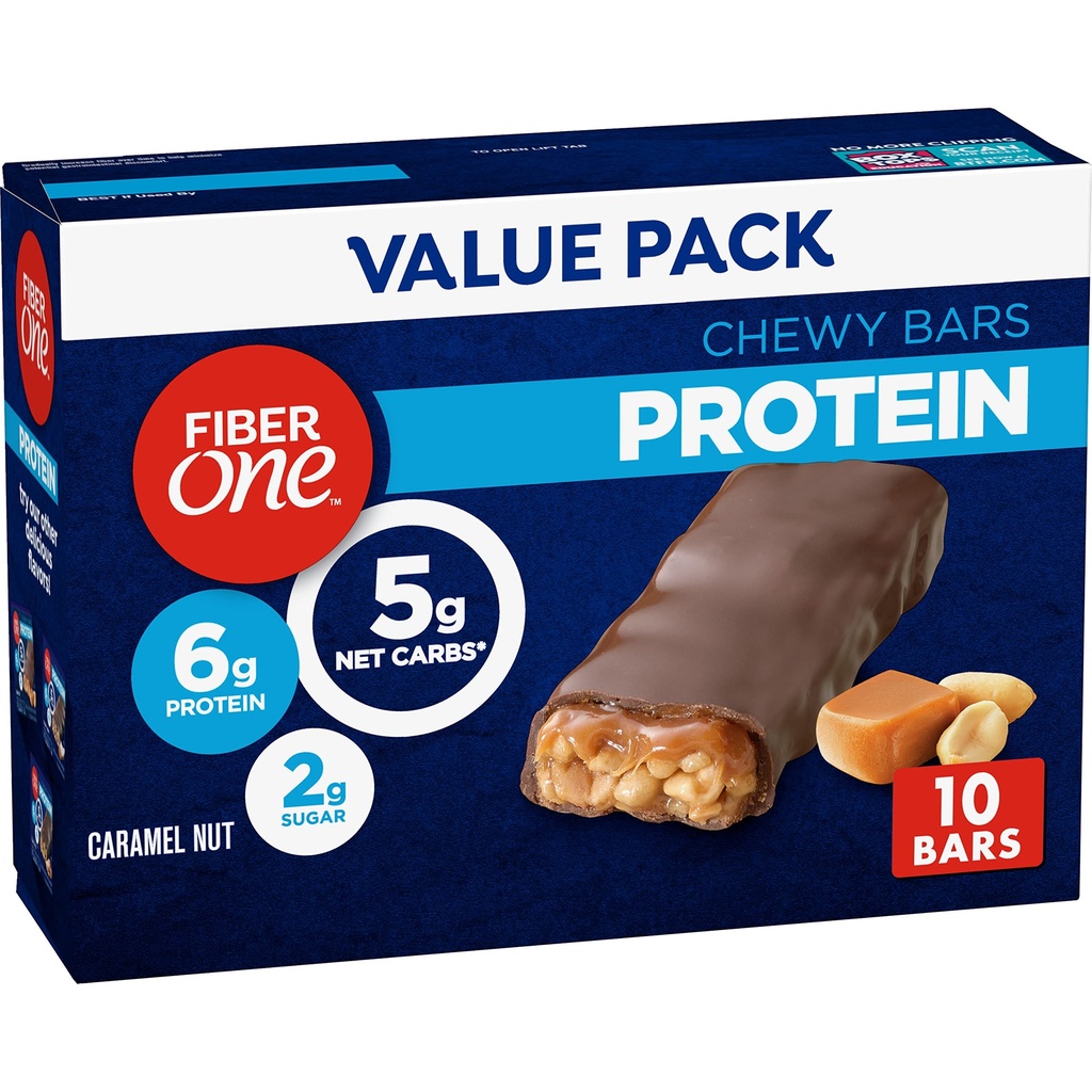 Fiber One Chewy Protein Bars, Karamel Nut, Protein Snacks, 10 ct