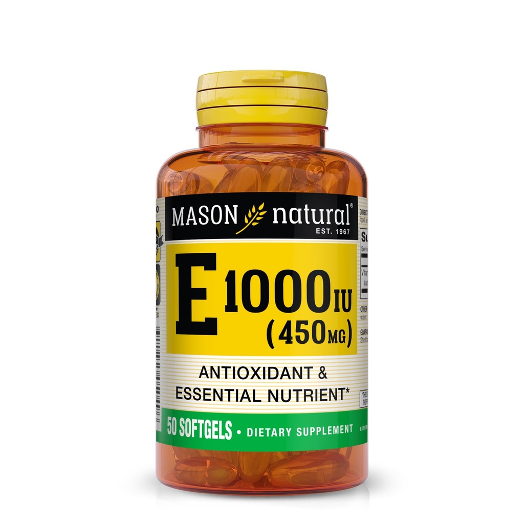 MASON NATURAL Vitamin E 450 mg (1000 IU) - Antioxidant a esenciální výživa, zdravý imunitní systém, kůže a oči, dodatek k celkovému tělu, 50 Softgels